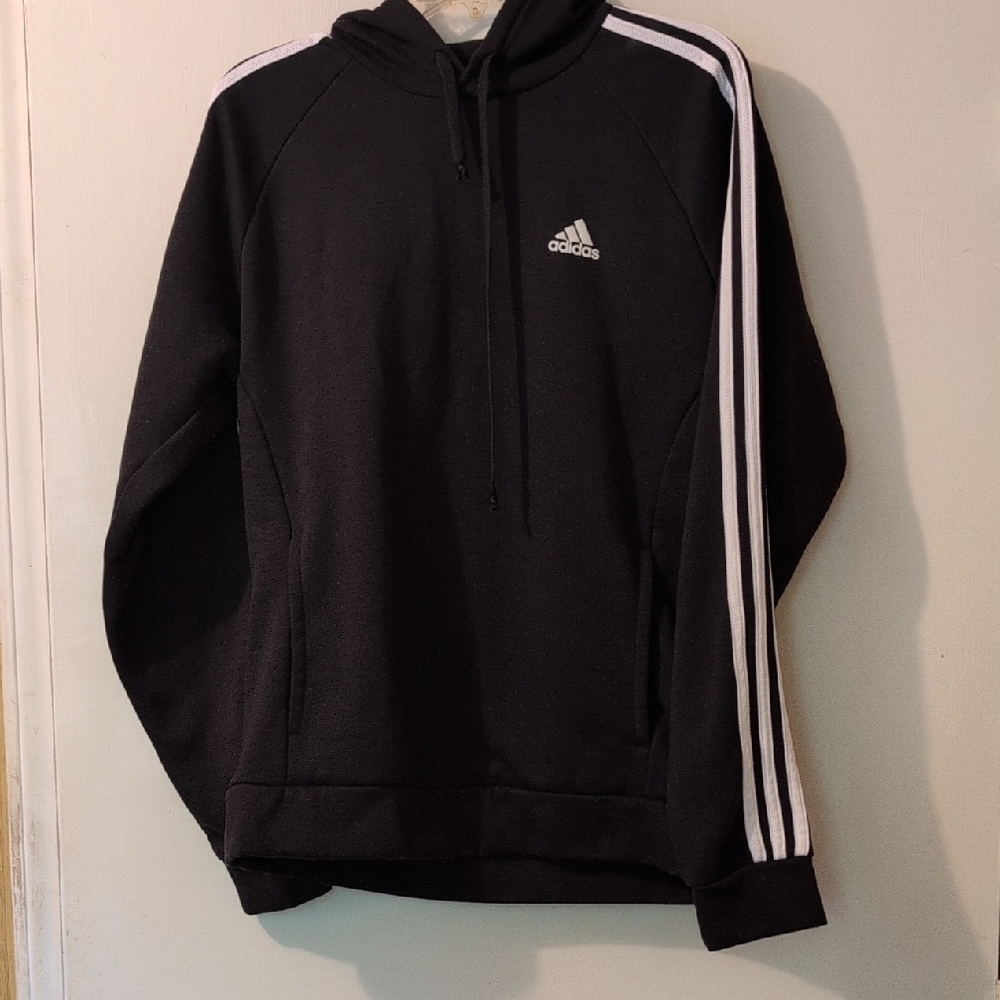Boys Adidas Black Hoodie with White Stripes